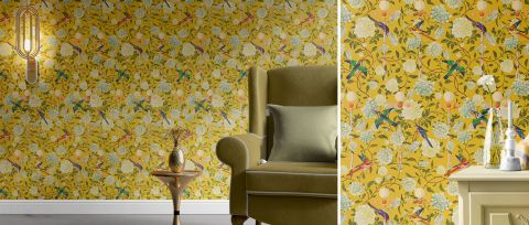 Iverley Haven Floral Wallpaper — Golden Yellow — desktop artwork view 3