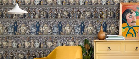 Iverley Rhapsody Illustrative Wallpaper — Slate Blue — desktop artwork view 3