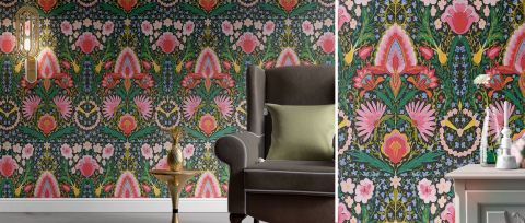 Iverley Verse Floral Wallpaper — Rose — desktop artwork view 3