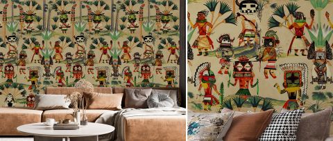Junora Echo Folk Art Wallpaper — desktop room preview 3