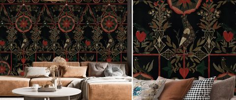 Junora Solace Floral Wallpaper — Onyx — desktop artwork view 3