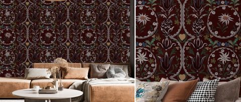 Junora Tableau Ornamental Wallpaper — desktop room preview 3