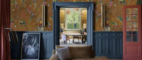 Kestrel Drift Floral Wallpaper — desktop room preview 3
