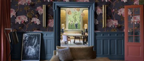 Larkspur Journey Floral Wallpaper — desktop room preview 3