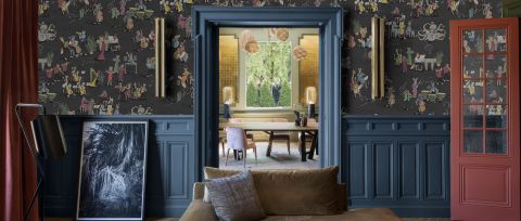 Larkspur Muse Illustrative Wallpaper — desktop room preview 3