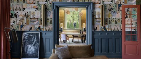 Larkspur Story Illustrative Wallpaper — desktop room preview 3