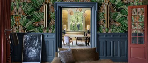 Larkspur Verse Tropical Wallpaper — desktop room preview 3