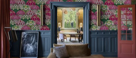 Merevale Chronicle Geometric Wallpaper — desktop room preview 3