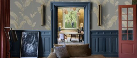 Merevale Rhapsody Botanical Wallpaper — desktop room preview 3
