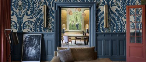 Merevale Verse Ornamental Wallpaper — desktop room preview 3