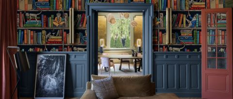 Merevale Vista Bookshelf Wallpaper — desktop room preview 3
