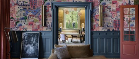 Norwyn Passage Mediterranean Wallpaper — Pink Aqua — desktop artwork view 3
