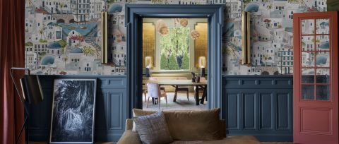 Norwyn Passage Mediterranean Wallpaper — Powder Blue — desktop artwork view 3