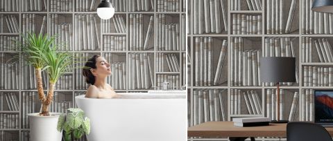 Peverly Atelier Bookshelf Wallpaper — Monochrome — desktop artwork view 3