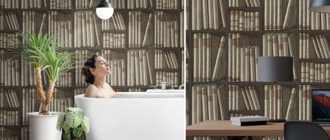 Peverly Atelier Bookshelf Wallpaper — Walnut — desktop artwork view 3