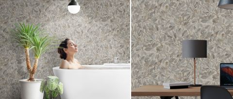 Peverly Story Botanical Wallpaper — desktop room preview 3