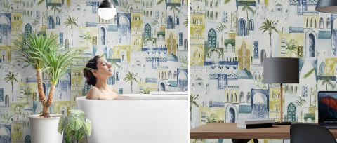 Peverly Tapestry Architectural Wallpaper — desktop room preview 3