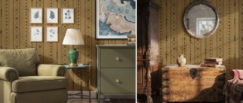 Quenora Chronicle Checks & Stripes Wallpaper — Antique Gold — desktop artwork view 3