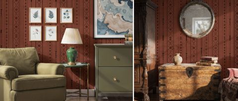 Quenora Chronicle Checks & Stripes Wallpaper — Terracotta — desktop artwork view 3