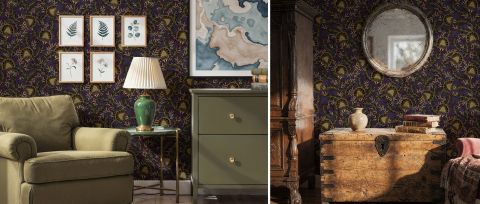 Roskell Keepsake Dark Floral Wallpaper — desktop room preview 3