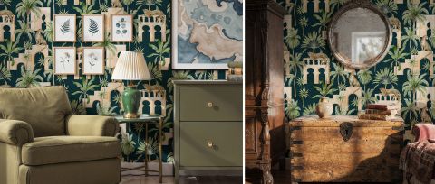 Solenne Tapestry Tropical Wallpaper — desktop room preview 3