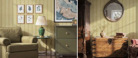 Thistlemere Reverie Checks & Stripes Wallpaper — desktop room preview 3