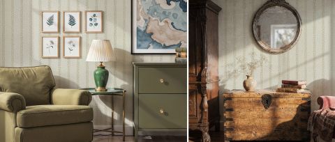 Thistlemere Reverie Checks & Stripes Wallpaper — Silver Gray — desktop artwork view 3