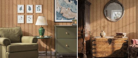 Thistlemere Reverie Checks & Stripes Wallpaper — Terracotta — desktop artwork view 3