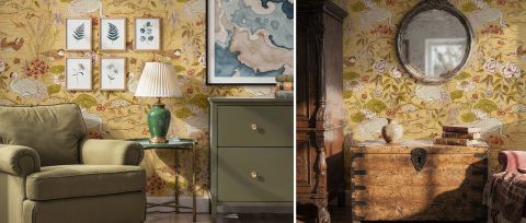 Thistlemere Story Floral Wallpaper — desktop room preview 3