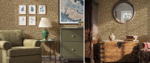 Thistlemere Tapestry Botanical Wallpaper — desktop room preview 3