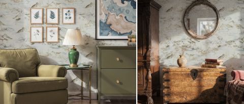 Thistlemere Vista Bird Wallpaper — desktop room preview 3