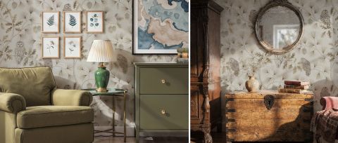 Thistlemere Whim Botanical Wallpaper — desktop room preview 3