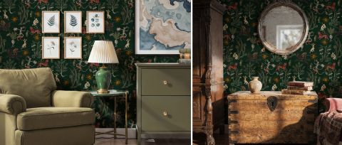 Umbervale Daydream Botanical Wallpaper — desktop room preview 3