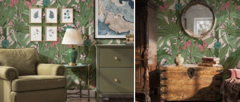 Umbervale Drift Tropical Wallpaper — desktop room preview 3