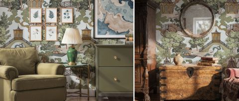 Umbervale Folio Chinoiserie Wallpaper — desktop room preview 3