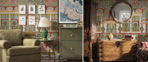 Virelle Echo Indian Garden Wallpaper — desktop room preview 3