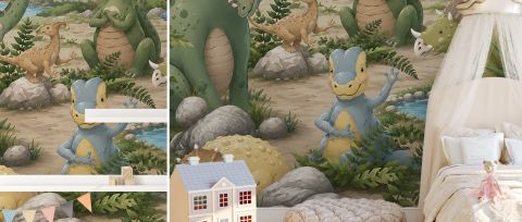 Virelle Tableau Dinosaur Wallpaper — desktop room preview 3