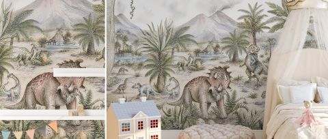 Wrenley Keepsake Dinosaur Wallpaper — desktop room preview 3