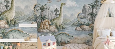 Wrenley Reverie Dinosaur Wallpaper — desktop room preview 3
