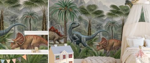 Wrenley Story Dinosaur Wallpaper — desktop room preview 3