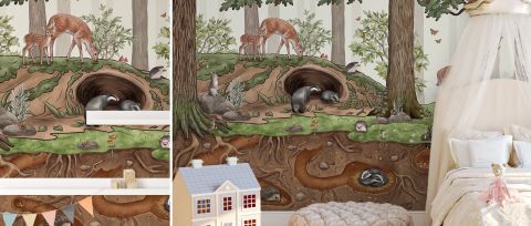 Yarrowmere Rhapsody Woodland Nursery Wallpaper — desktop room preview 3