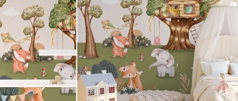 Yarrowmere Serenade Woodland Nursery Wallpaper — desktop room preview 3