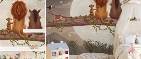 Yarrowmere Story Safari Nursery Wallpaper — desktop room preview 3