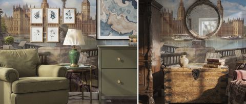 Zephora Tapestry Architectural Wallpaper — desktop room preview 3