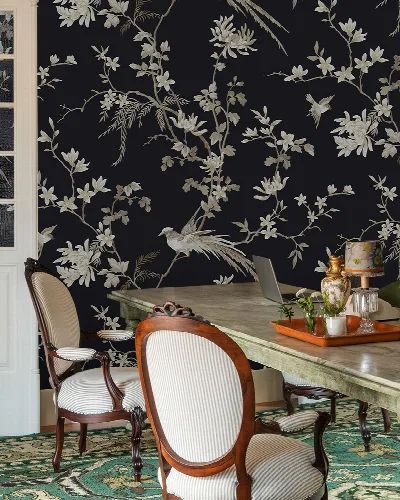 Norwyn Serenade Chinoiserie Wallpaper — Onyx