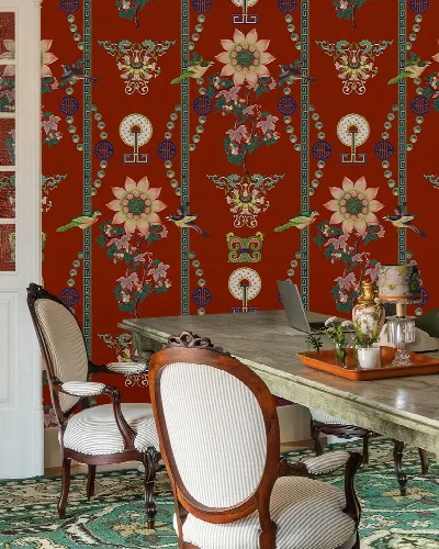 Iverley Cadence Ornamental Wallpaper — Rust Red