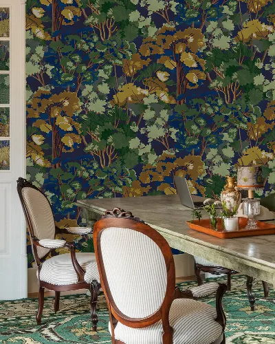 Solenne Prelude Woodland Wallpaper — Midnight Blue