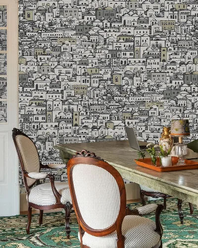 Peverly Chronicle Architectural Wallpaper — Charcoal