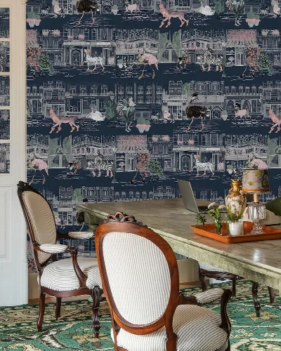 Larkspur Cadence Illustrative Wallpaper — Navy