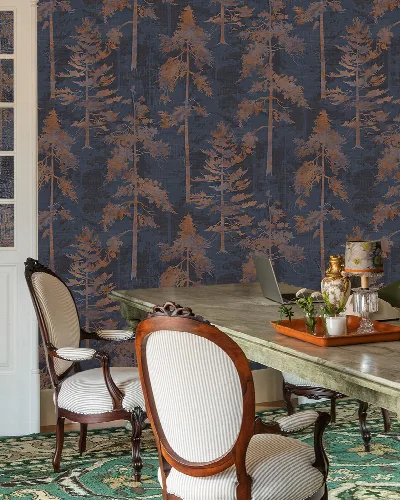 Solenne Tableau Woodland Wallpaper — Midnight Blue